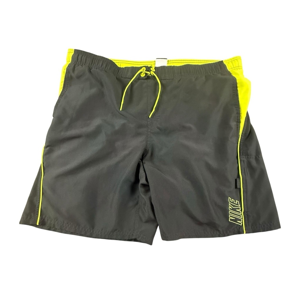 Nike Mens Swim Trunks Large Grey Neon Yellow Mesh Lined Board Shorts TFSS0251